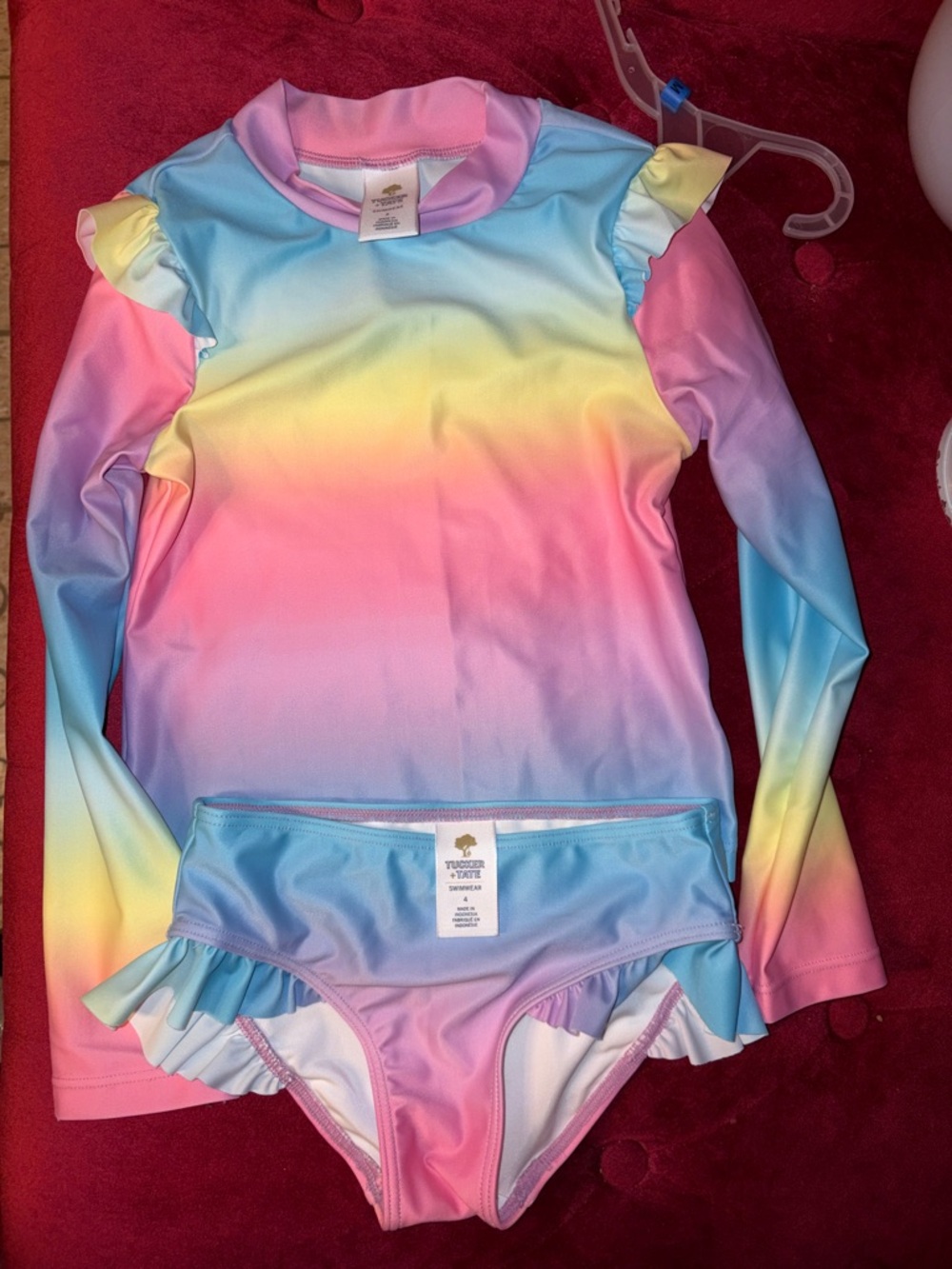 Tucker + Tate Pastel Rainbow Ombre Long-Sleeve Rash Guard top and bottom Set